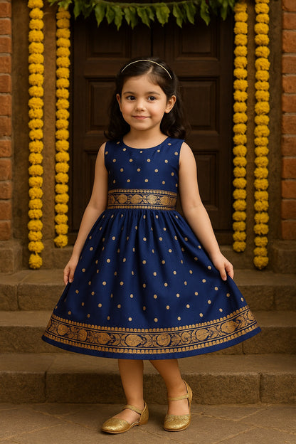 Girls Embellished Polka Dots Satin Ethnic Frock