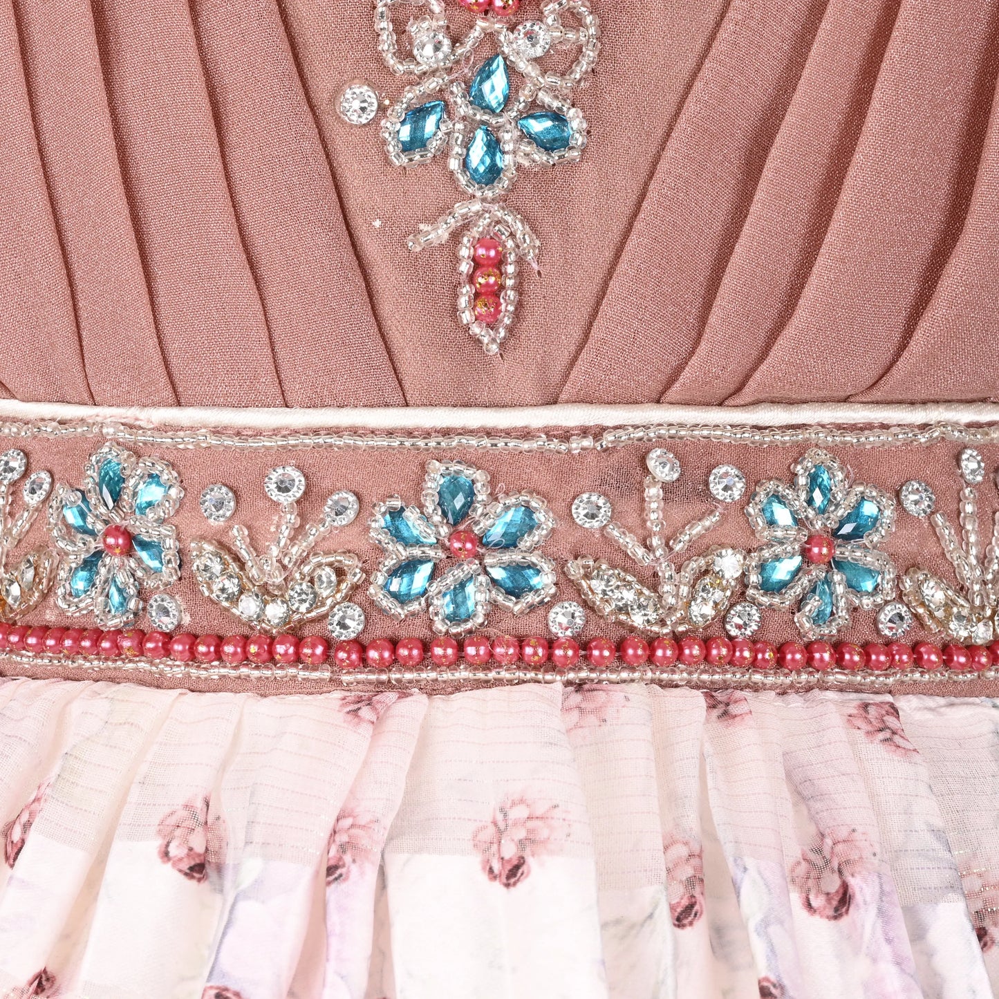 Girls Ethnic Party Wear Dress with Embroidered Bodice & Floral Chiffon Skirt
