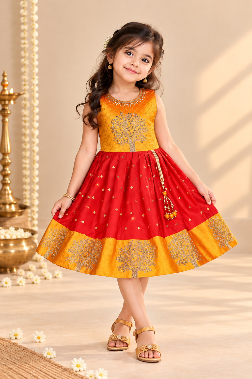 Girls Embroidered Fit and Flare Ethnic Dress - Wish Karo - photo 2