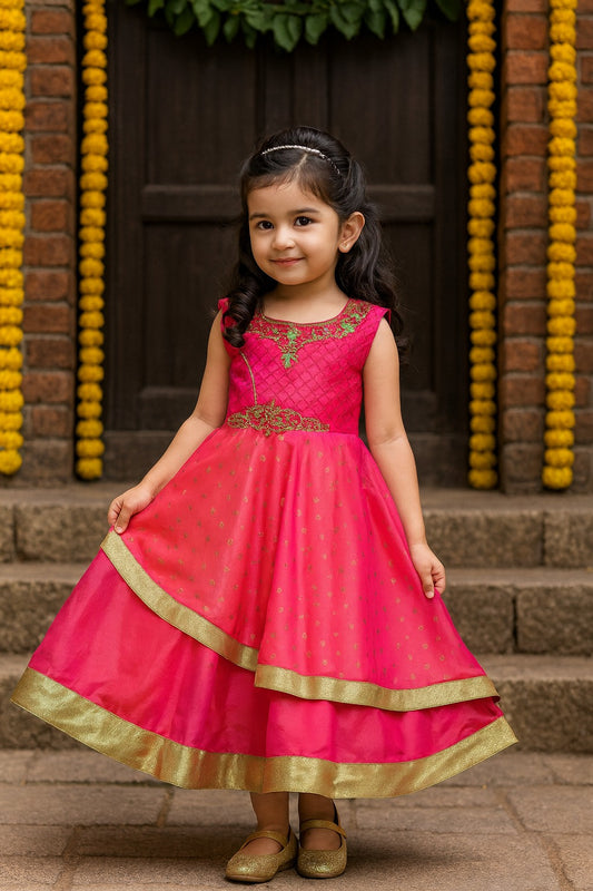 Girls Embroidered Layered Ethnic Dress