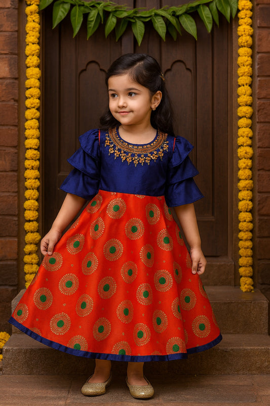 Girls Embroidered A-Line Maxi Dress