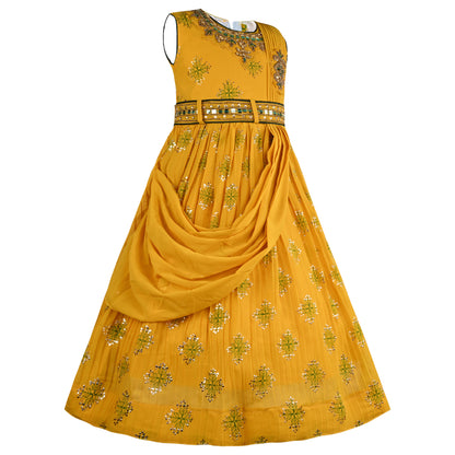 Girls Embroidered Fit and Flare Long Frock Dress