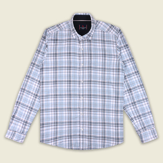 Men’s Cotton Blend Checkered Shirt with Long Sleeves