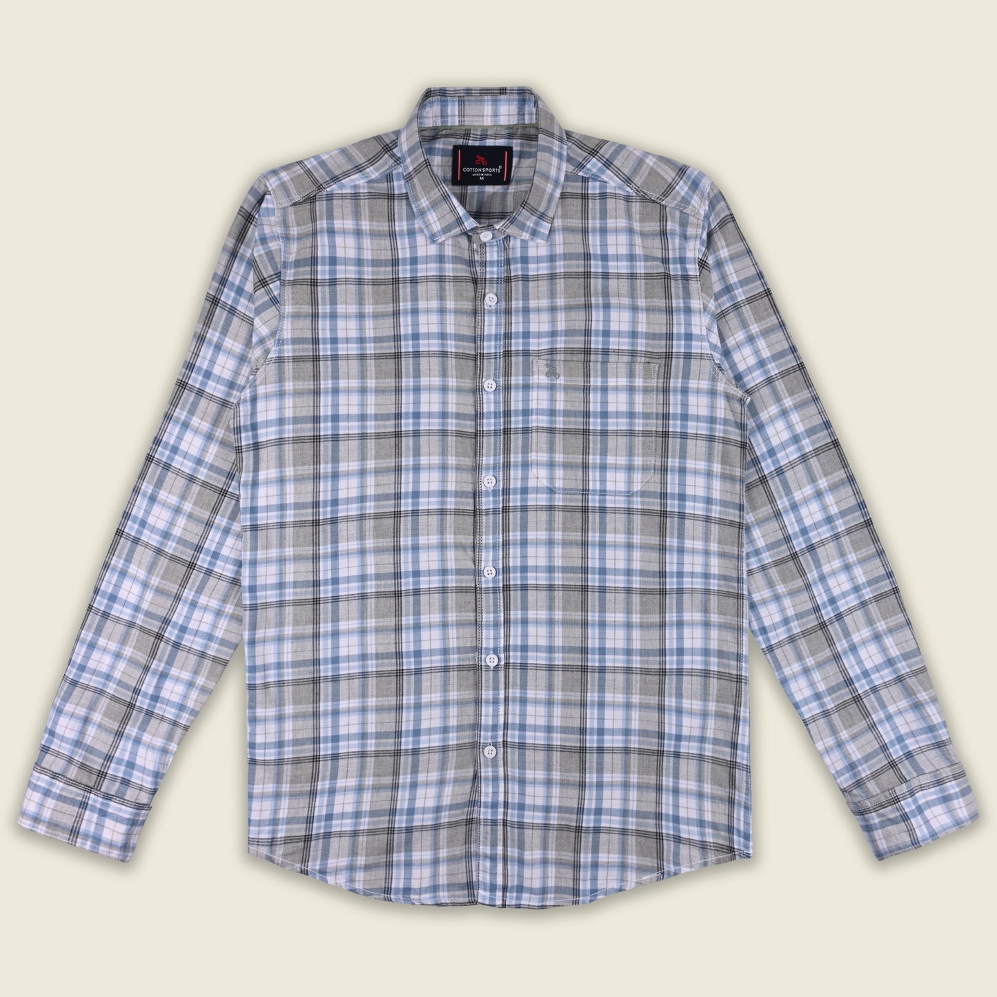 Men’s Cotton Blend Checkered Shirt with Long Sleeves