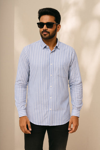 Men’s Cotton Blend Striped Shirt with Full Sleeves