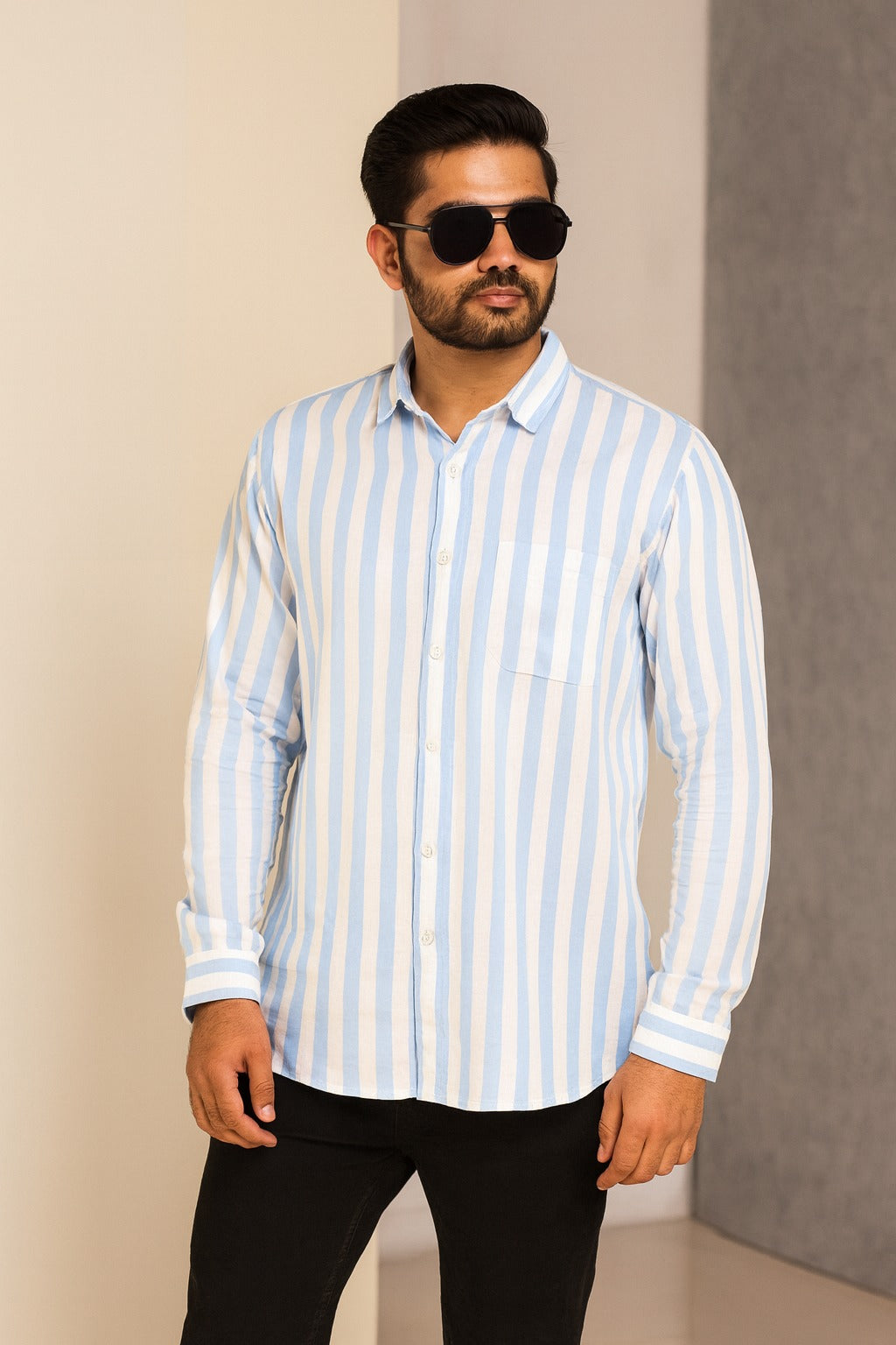 Men’s Cotton Blend Striped Shirt with Full Sleeves