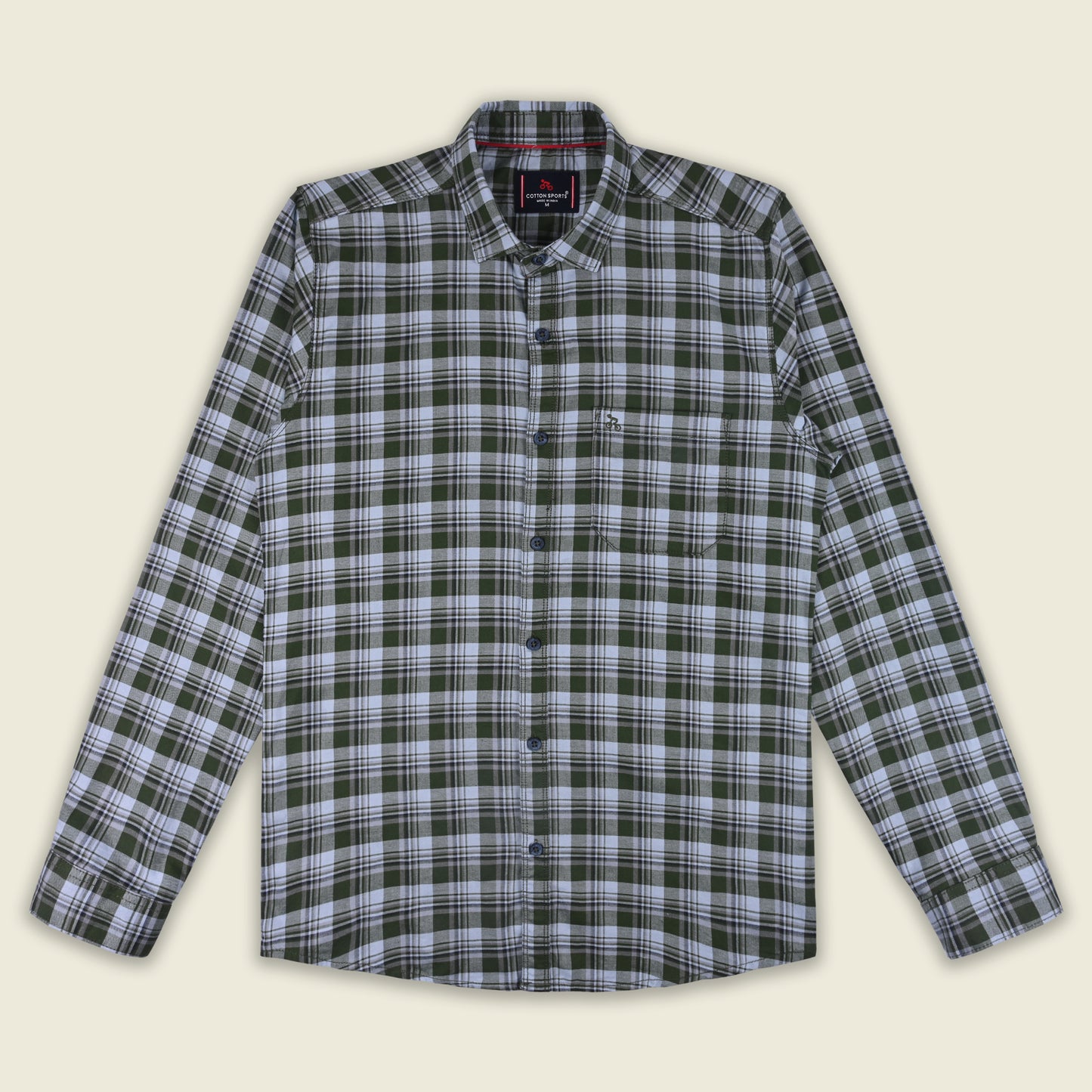 Men’s Cotton Blend Checkered Shirt with Long Sleeves