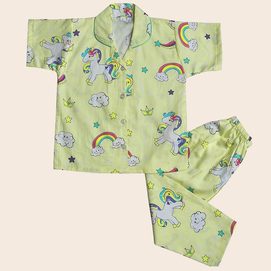 Wish Karo Cotton Printed Top & Bottom Pajama Set Night Dress for Girls-(ND17y)