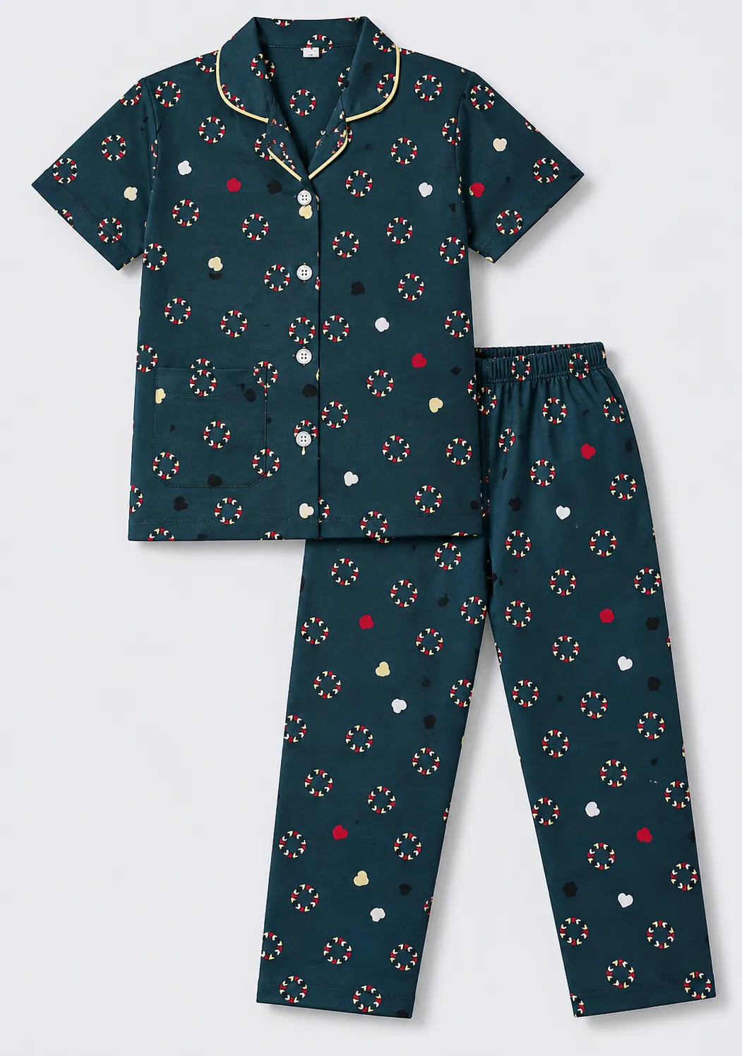 Kids Cotton Printed Night Suit Set – Navy Blue Confetti Print
