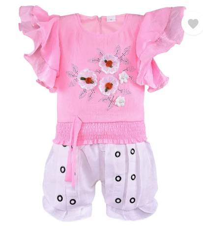 Cotton Clothing Set for Baby Girls | Girls Flower Detail Top & Short Set | Girls Clothing Set Online