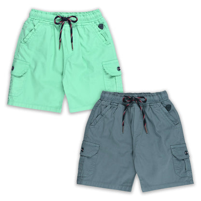 Boys Cotton Cargo Shorts Pack of 2 with Drawstring Waist | Casual Kids Summer Wear