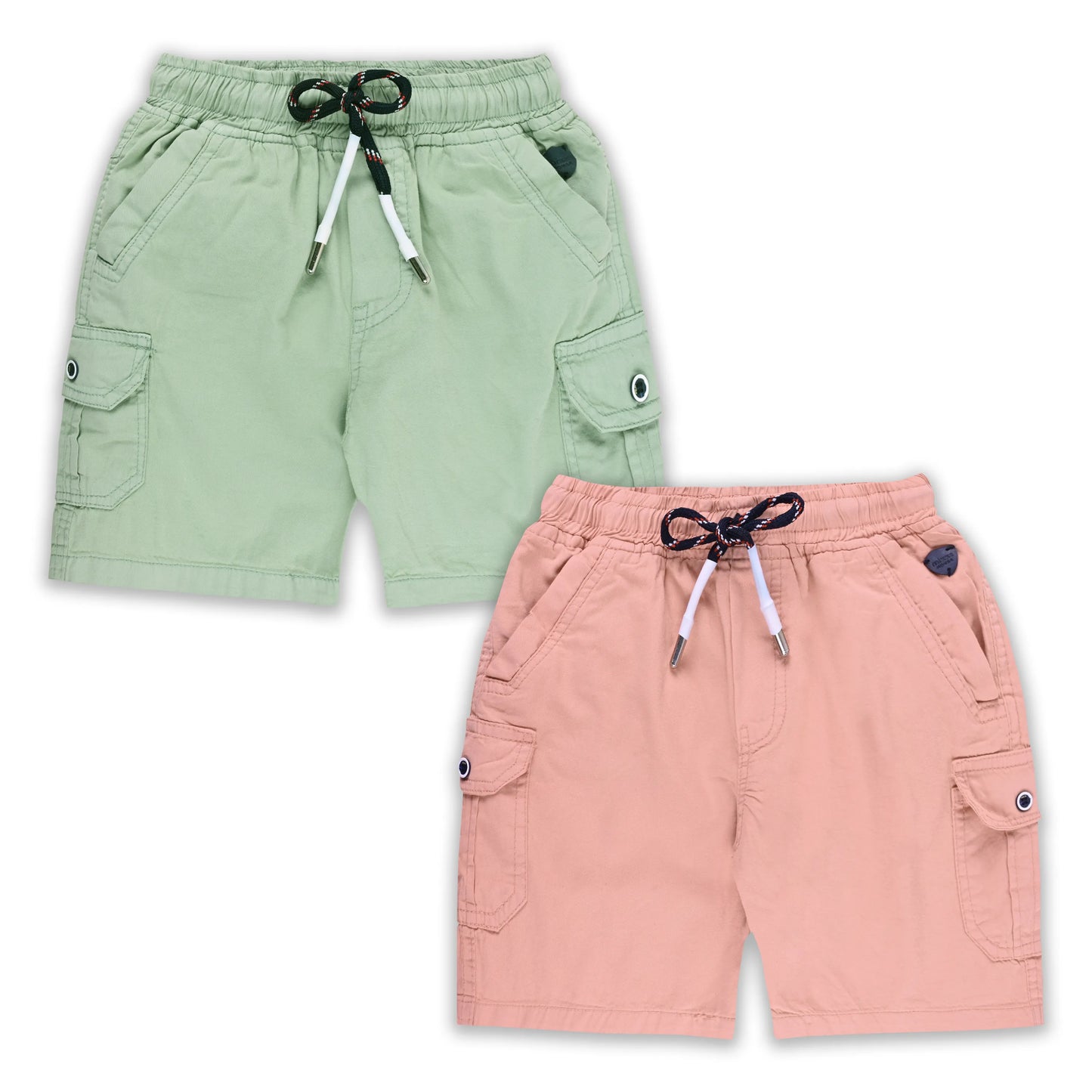 Boys Cotton Cargo Shorts Pack of 2 with Drawstring Waist | Casual Kids Summer Wear