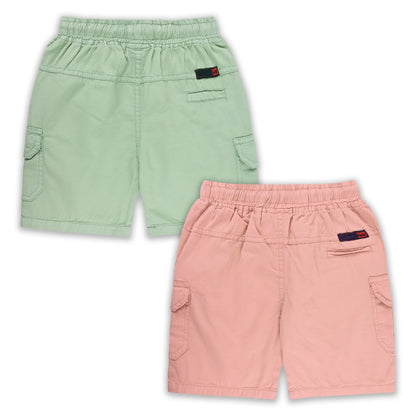Boys Cotton Cargo Shorts Pack of 2 with Drawstring Waist | Casual Kids Summer Wear
