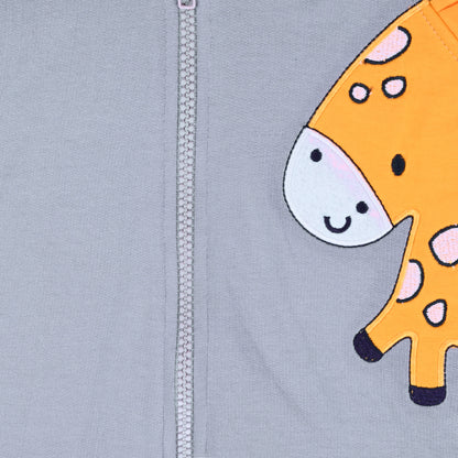 Wishkaro Unisex Cotton Applique Full Sleeve Hooded Sweatshirt-T303gry