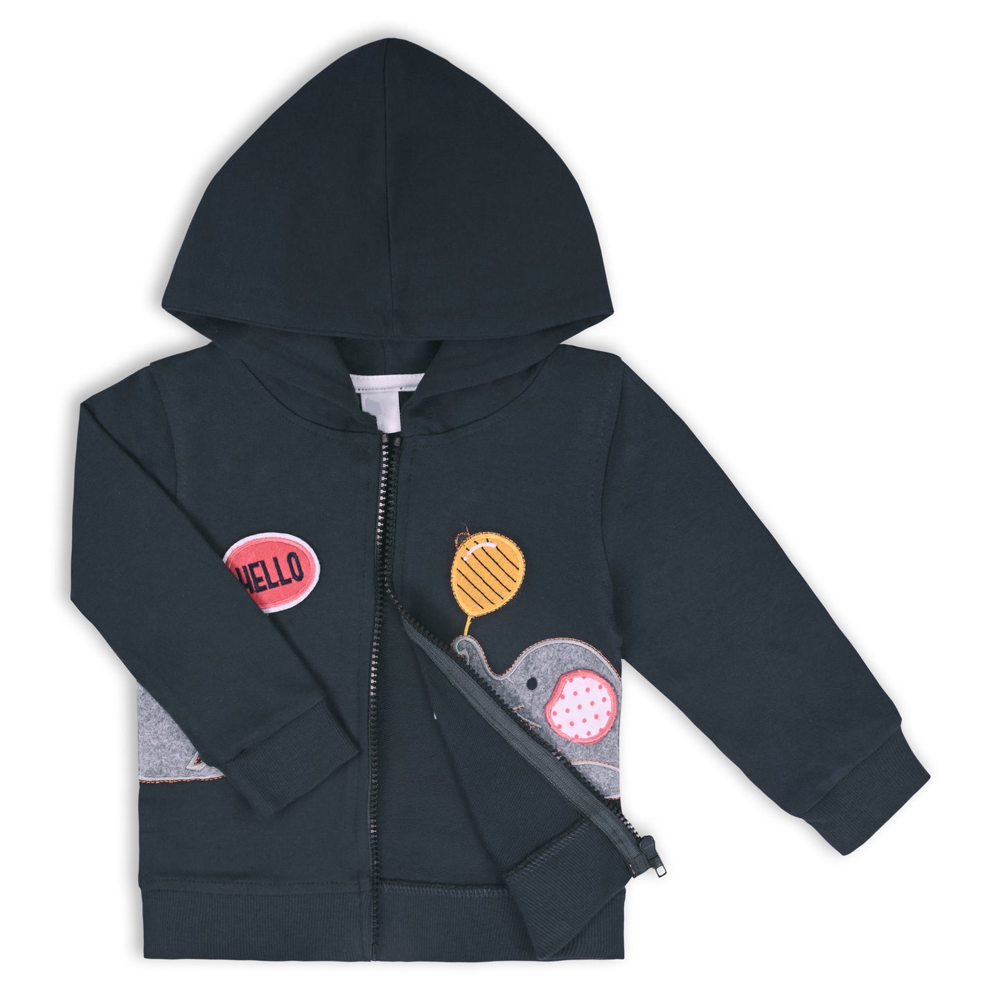 Unisex Cotton Applique Full Sleeve Hooded Sweatshirt-T305dgry