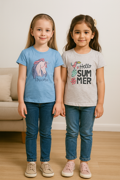 Girls Printed T-shirts Set of 2 | Soft Cotton
