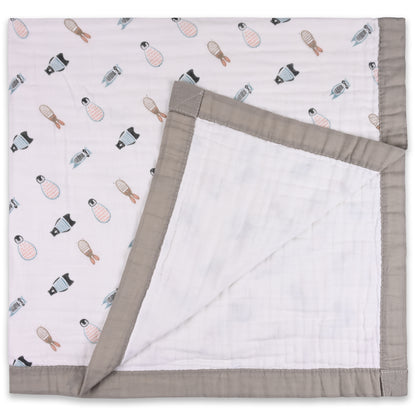 Infants Grey Printed Muslin Blanket