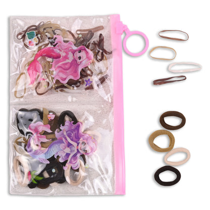 Mermaid Theme Kids Hair Accessories Set – Multicolor Rubber Bands & Hair Ties with Zip Pouch (Girls)