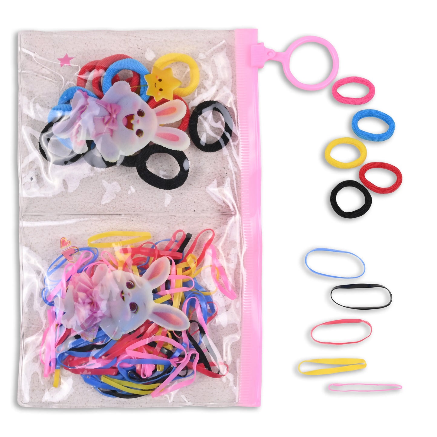 Mermaid Theme Kids Hair Accessories Set – Multicolor Rubber Bands & Hair Ties with Zip Pouch (Girls)