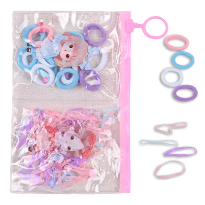 Mermaid Theme Kids Hair Accessories Set – Multicolor Rubber Bands & Hair Ties with Zip Pouch (Girls)