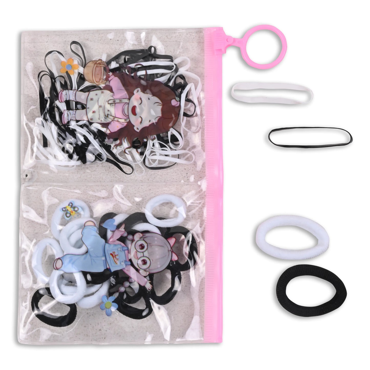 Mermaid Theme Kids Hair Accessories Set – Multicolor Rubber Bands & Hair Ties with Zip Pouch (Girls)