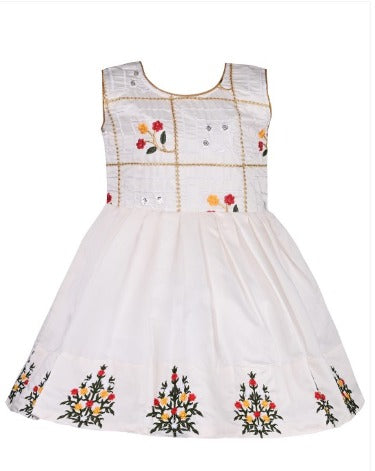 Girls Floral Embroidered Ethnic Dress for Onam