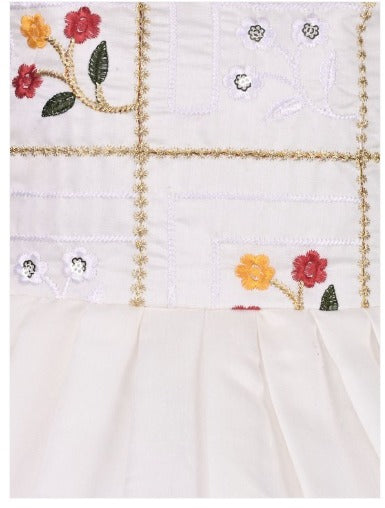 Girls Floral Embroidered Ethnic Dress for Onam