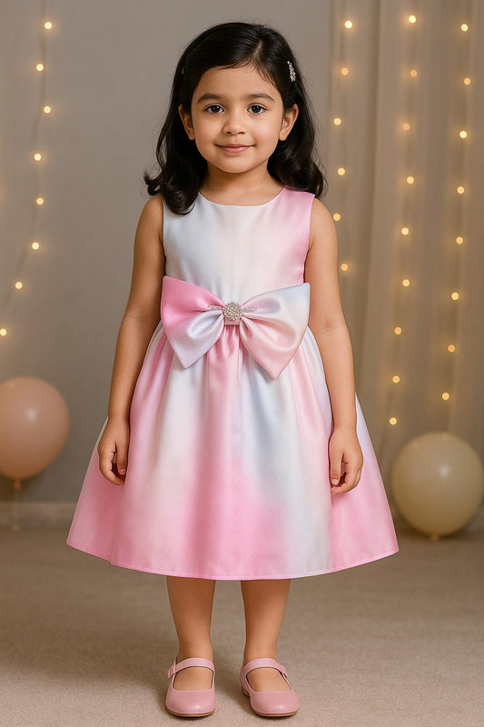 Girls Bow Embellished Rainbow Party Dress