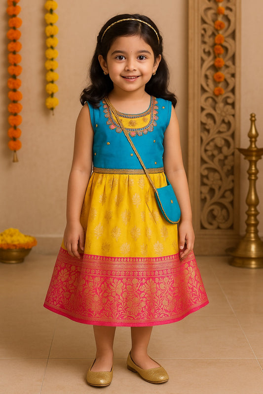 Girls Floral Printed Ethnic Top and Skirt Set