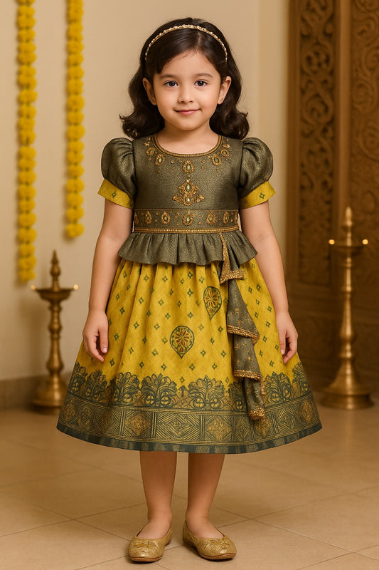 Girls Printed Bead Embellished Ethnic Dress