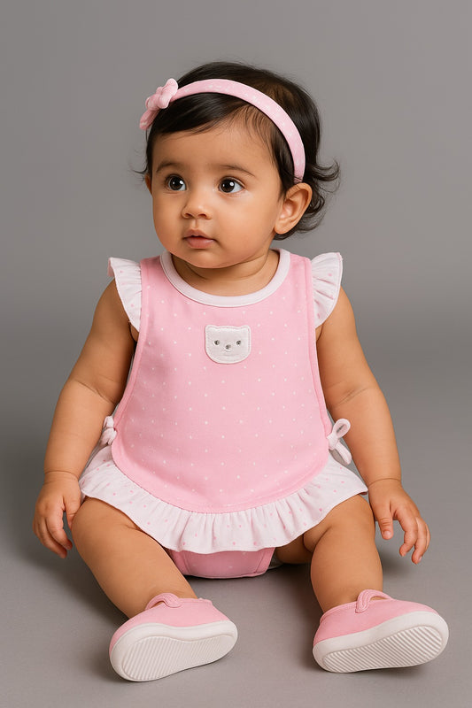 Baby Girls Polka Print Fit and Flare Frock Dress With Brief