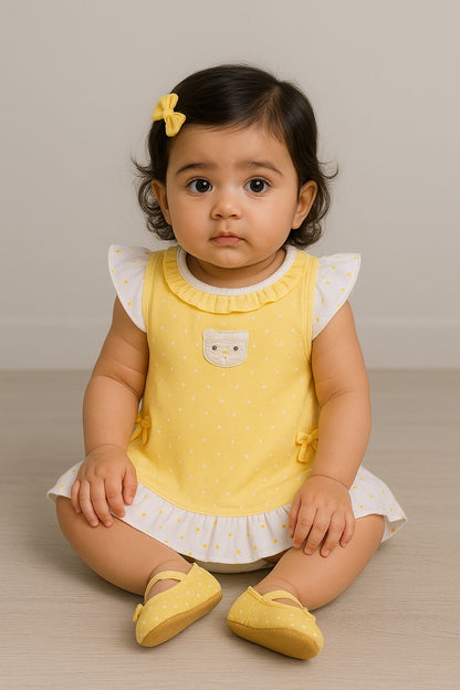 Baby Girls Polka Print Fit and Flare Frock Dress With Brief