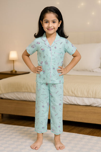 Unisex Printed Top and Bottom Pyjamas Night Dress