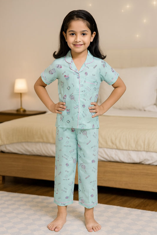 Unisex Printed Top and Bottom Pyjamas Night Dress