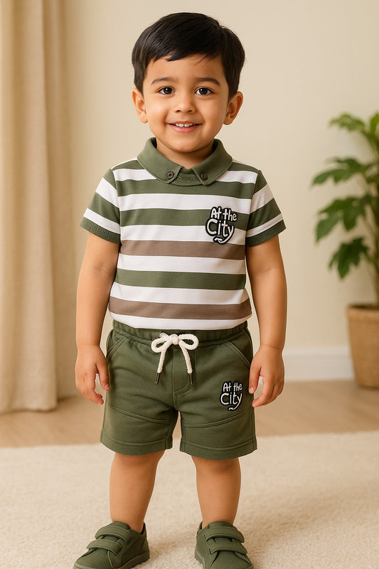 Boys Printed Cotton T-Shirt and Shorts Set