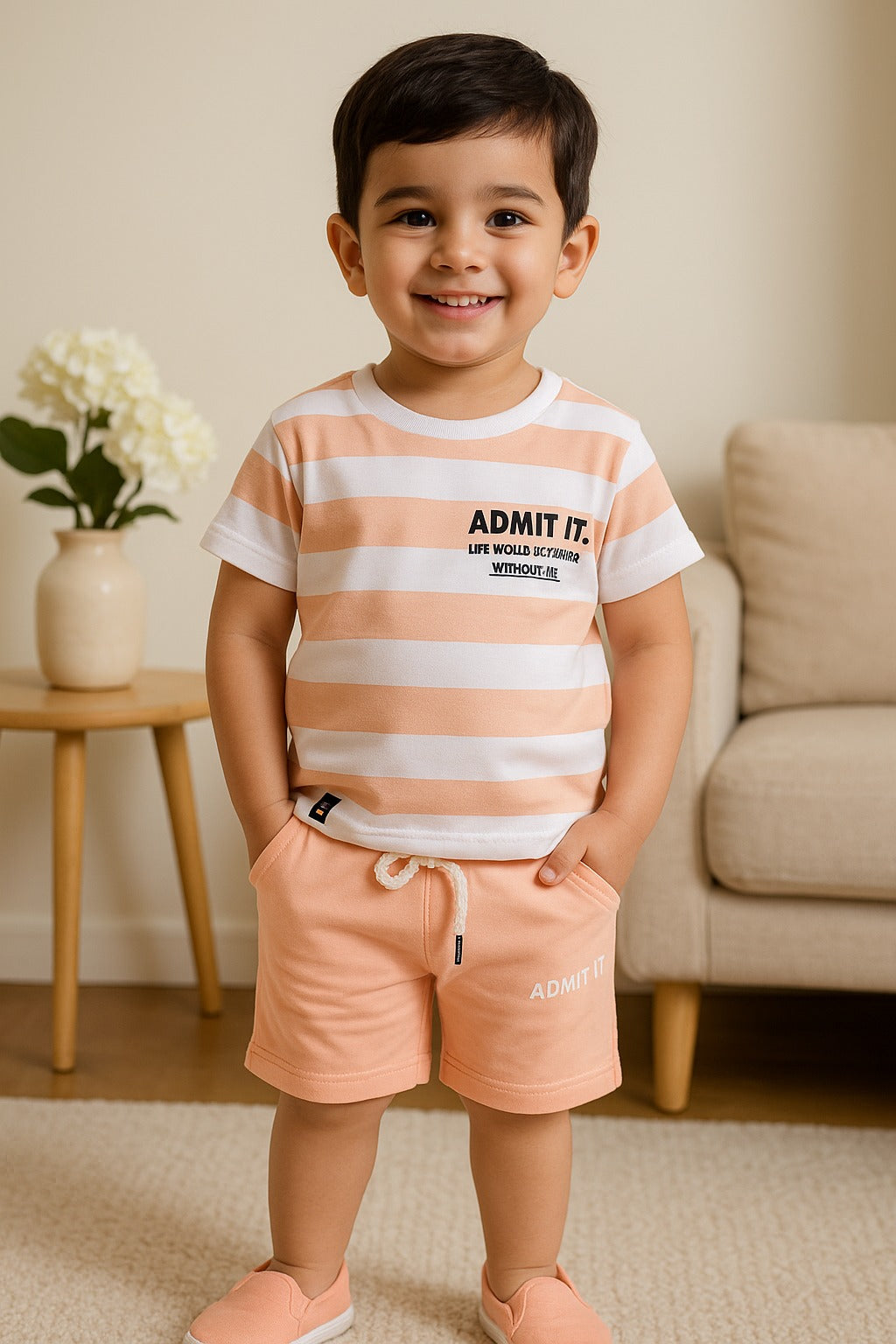 Boys Printed Cotton T-Shirt and Shorts Set