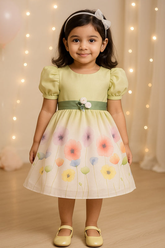 Girls Soft Pastel Floral Print Party Dress