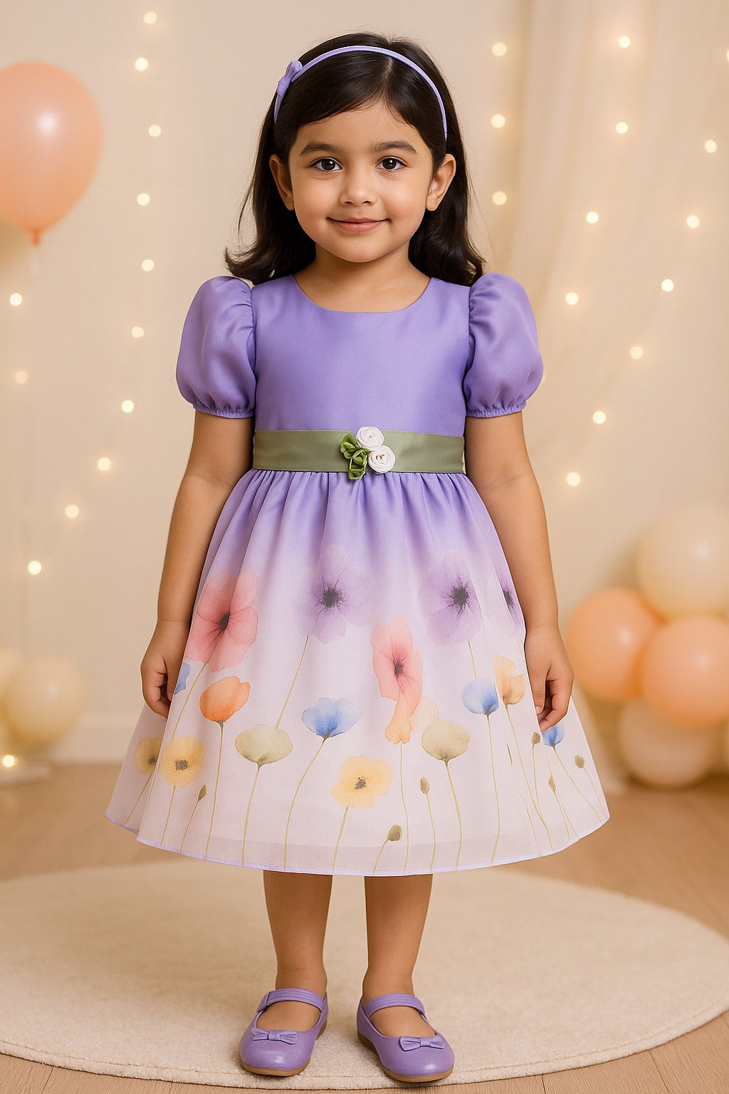 Girls Soft Pastel Floral Print Party Dress