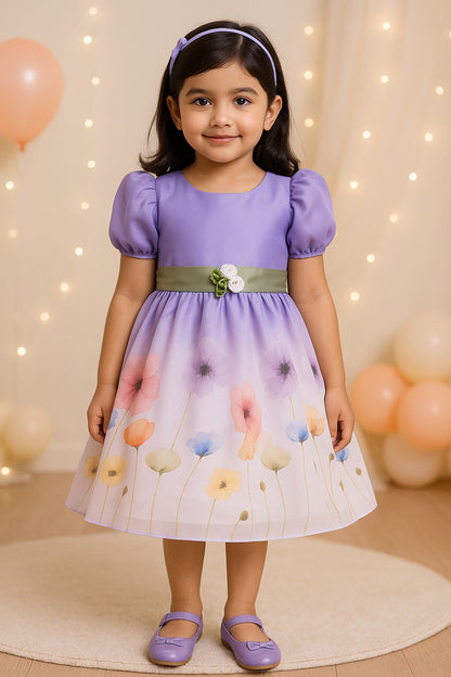 Girls Soft Pastel Floral Print Party Dress