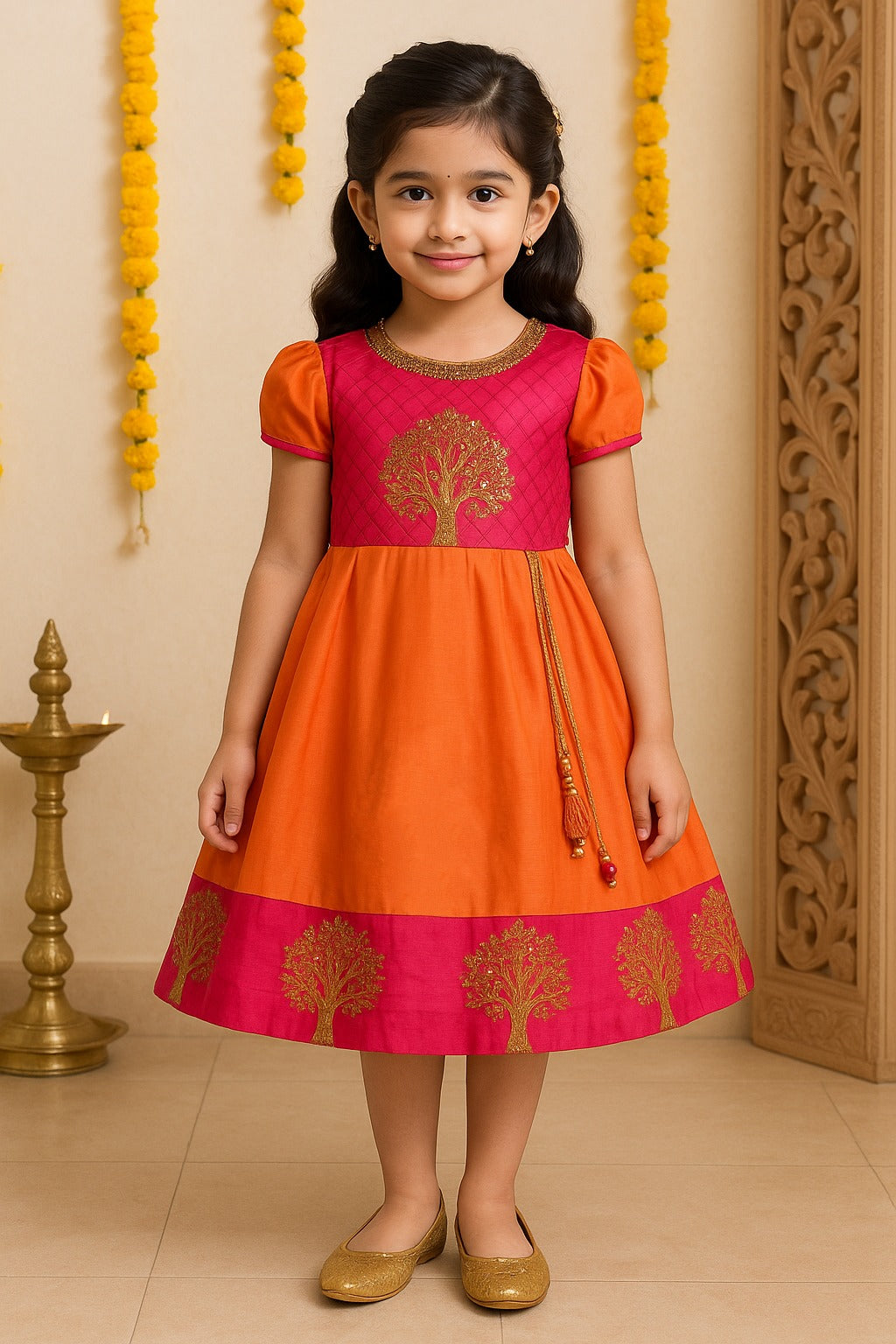 Baby Girls Silk Embroidered Ethnic Frock Dress