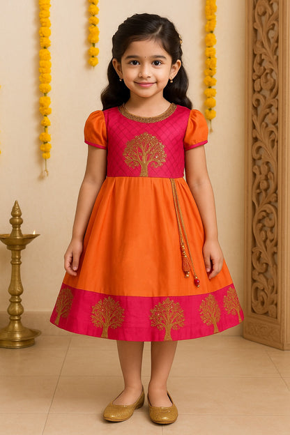 Baby Girls Silk Embroidered Ethnic Frock Dress