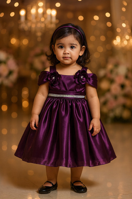 Girls Floral Embellished Off Shoulder Premium Party Dress