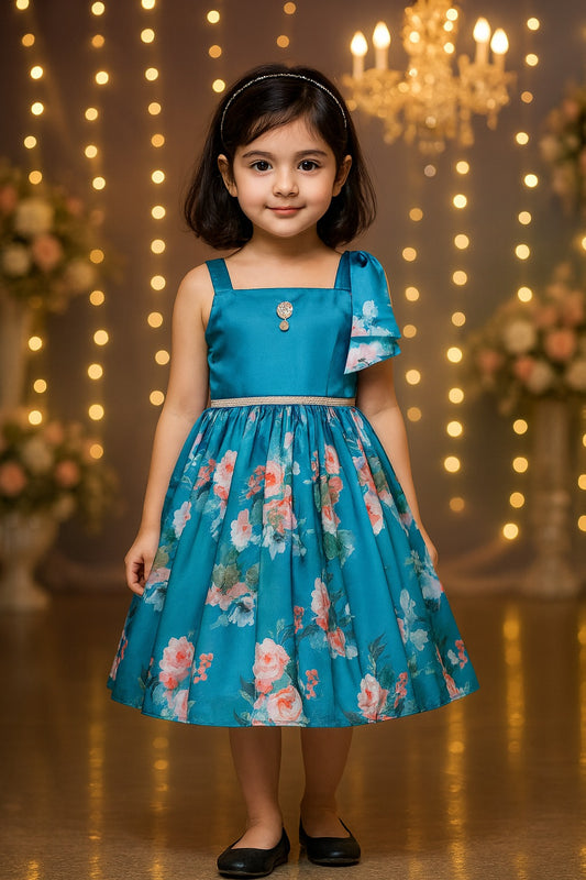 Girls Floral Printed Elegant Party Dress