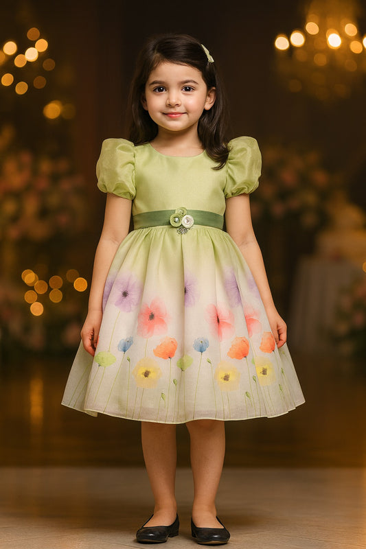 Girls Soft Pastel Floral Print Party Dress