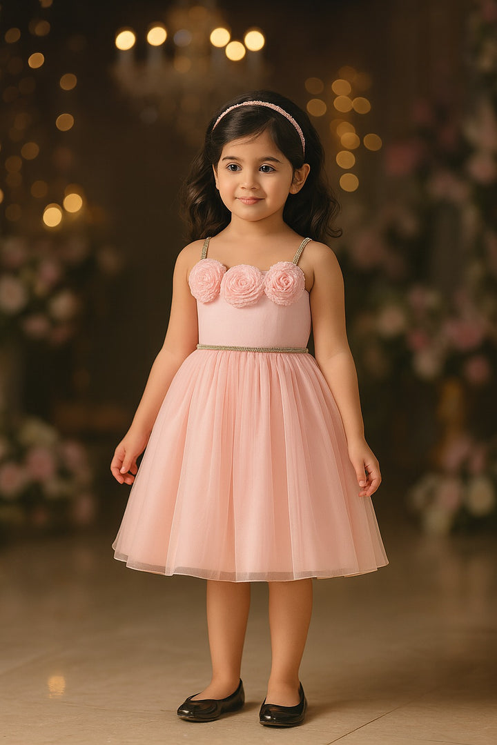 Girls Floral Applique Tricolor Republic Day Special Dress