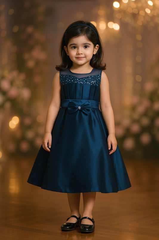 Girls Solid Fit and Flare Long Frock Dress