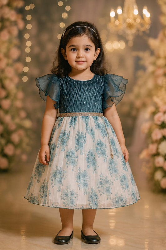 Girls Floral Print Fit and Flare Frock Dress