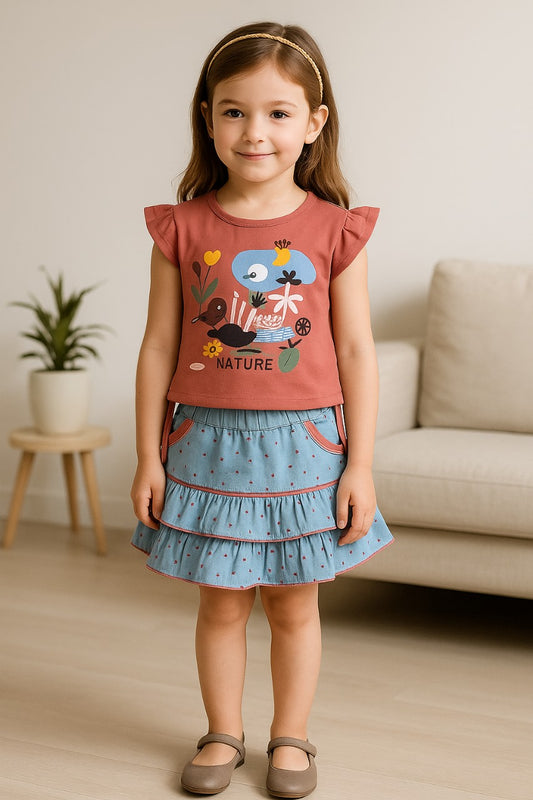 Baby Girls Graphic Print Top and Skirt Clothing Set
