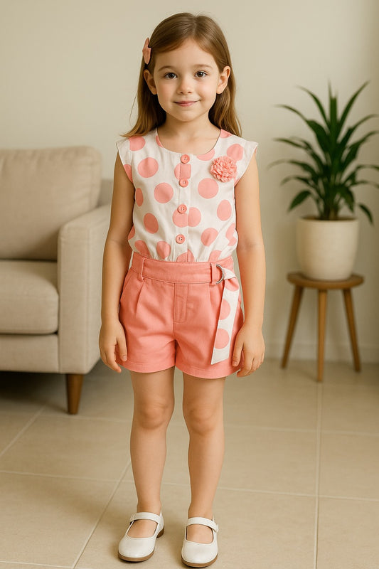 Girls Polka Dot Printed Top and Shorts Set
