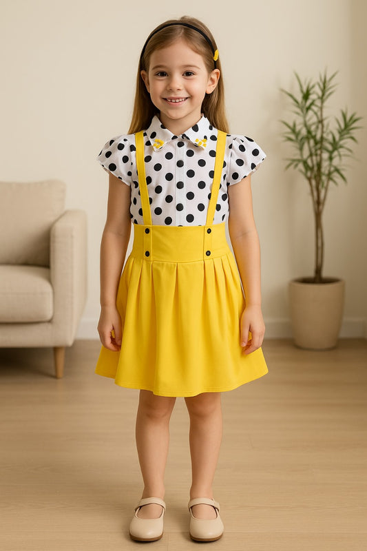 Girls Polka Dots Printed Dungaree Clothing Set
